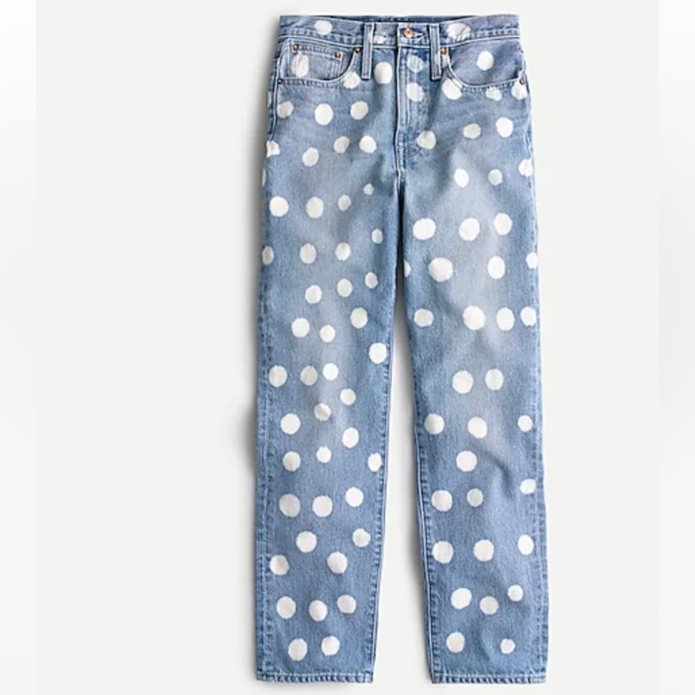 J Crew Point Sur boyfriend jean with bleached out dots, size 31